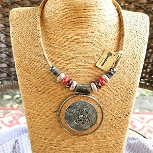 Corkforme "Roma" Cork and Metal Disk Pendant Necklace